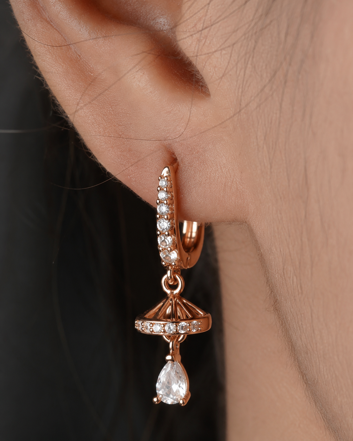 American Diamond Rose Gold Hanging Fancy Delicate Bali