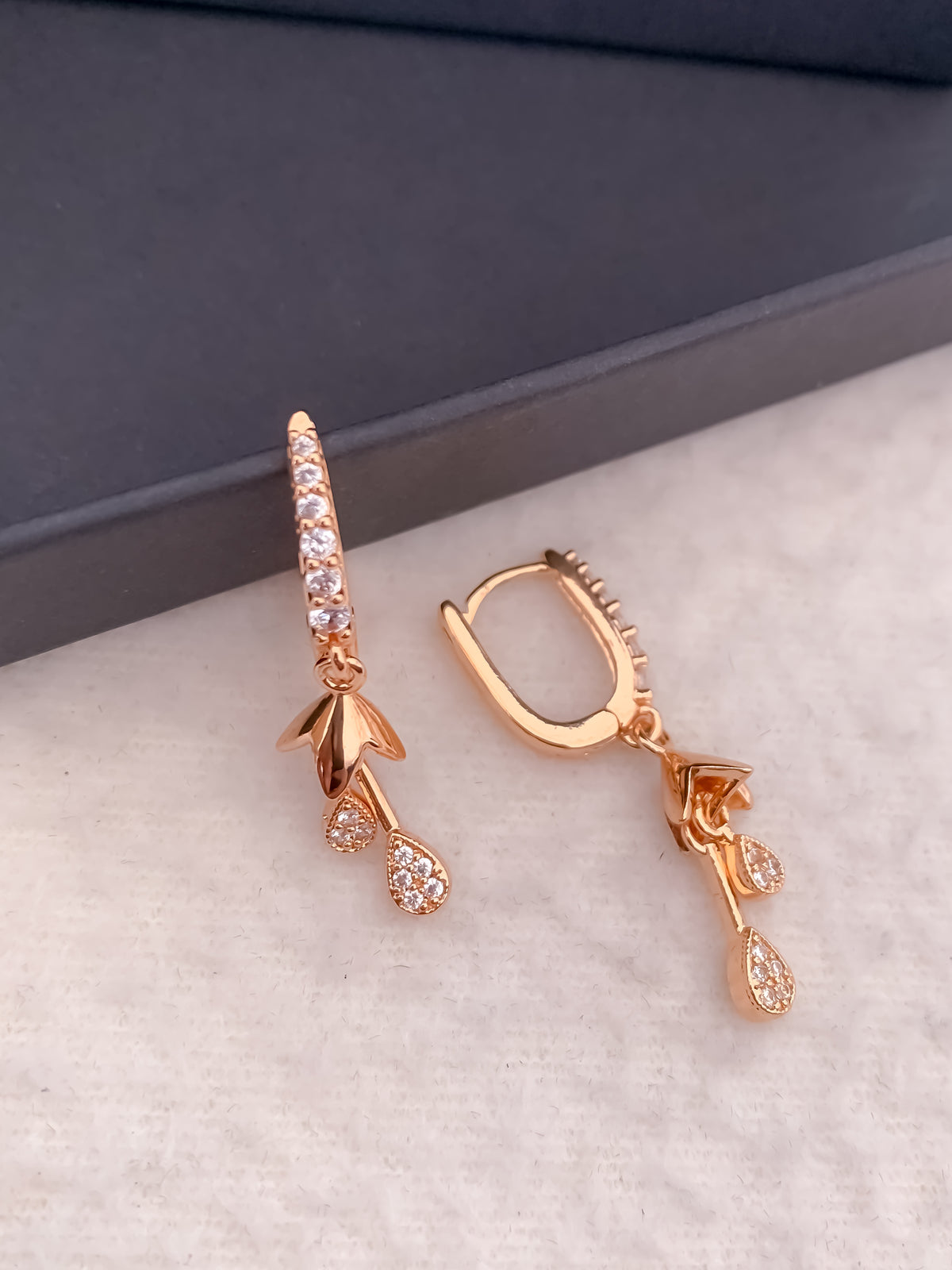 Buy 1 Get 1 Free -American Diamond Rose Gold Plated Delicate Bali - BALI - Belleza Jewels