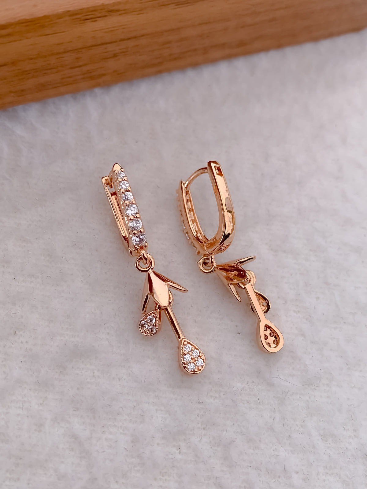 Buy 1 Get 1 Free -American Diamond Rose Gold Plated Delicate Bali - BALI - Belleza Jewels