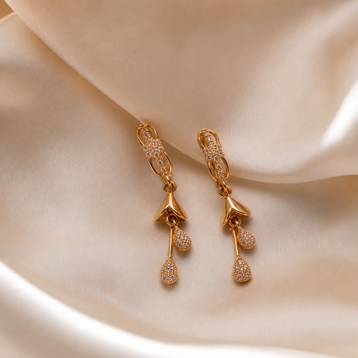 Buy 1 Get 1 Free -American Diamond Rose Gold Fancy Bali Earrings