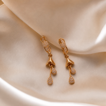 Buy 1 Get 1 Free -American Diamond Rose Gold Fancy Bali Earrings