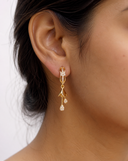 Buy 1 Get 1 Free -American Diamond Rose Gold Fancy Bali Earrings