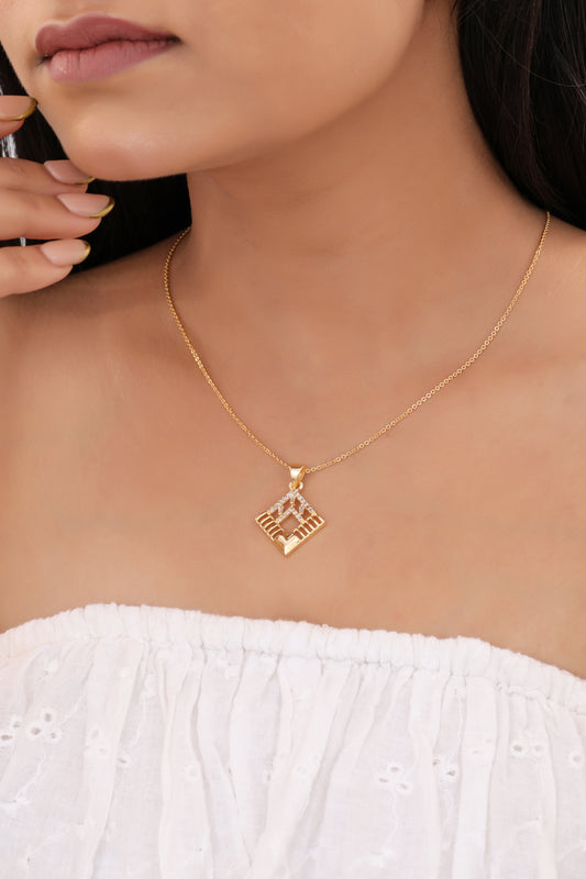 American Diamond Gold Plated Fancy Delicate Chain Pendent Necklace