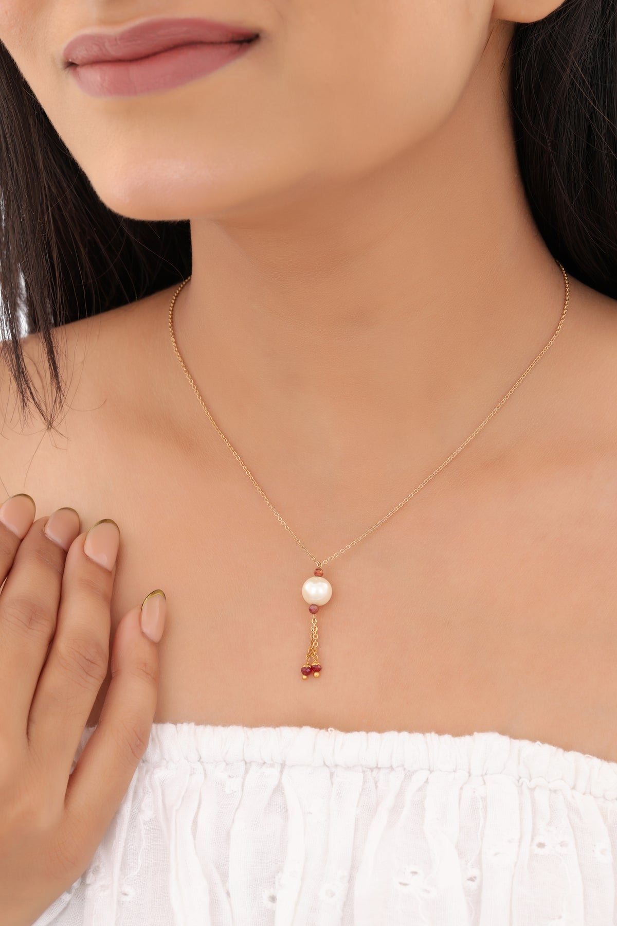 High Gold white Beads Hanging Fancy Steel Chain