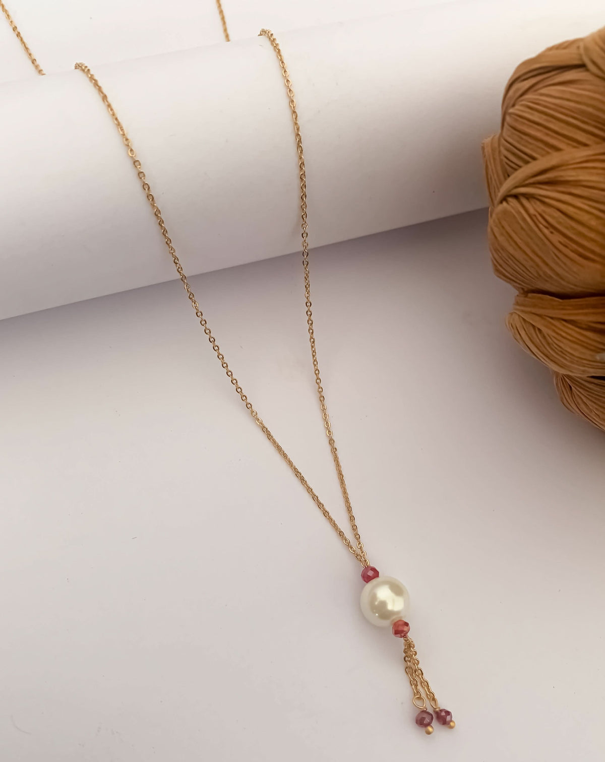 High Gold white Beads Hanging Fancy Steel Chain - Chain Pendal - Belleza Jewels