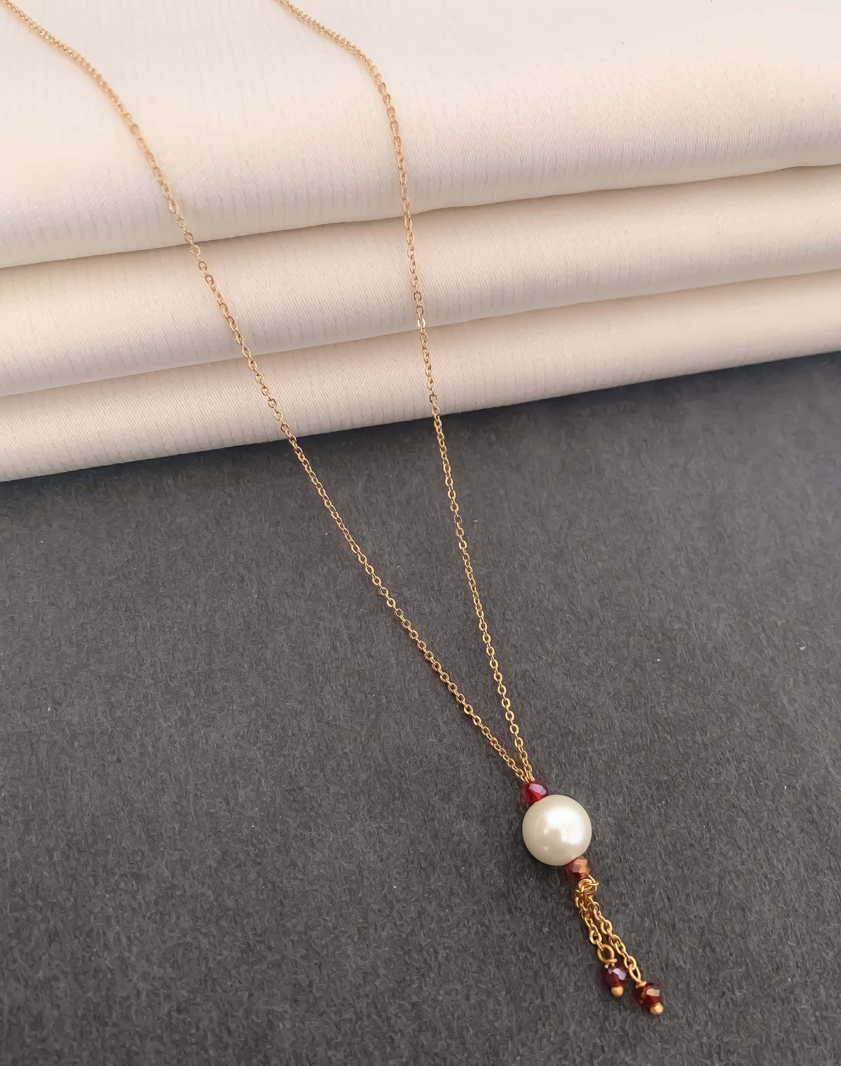High Gold white Beads Hanging Fancy Steel Chain - Chain Pendal - Belleza Jewels