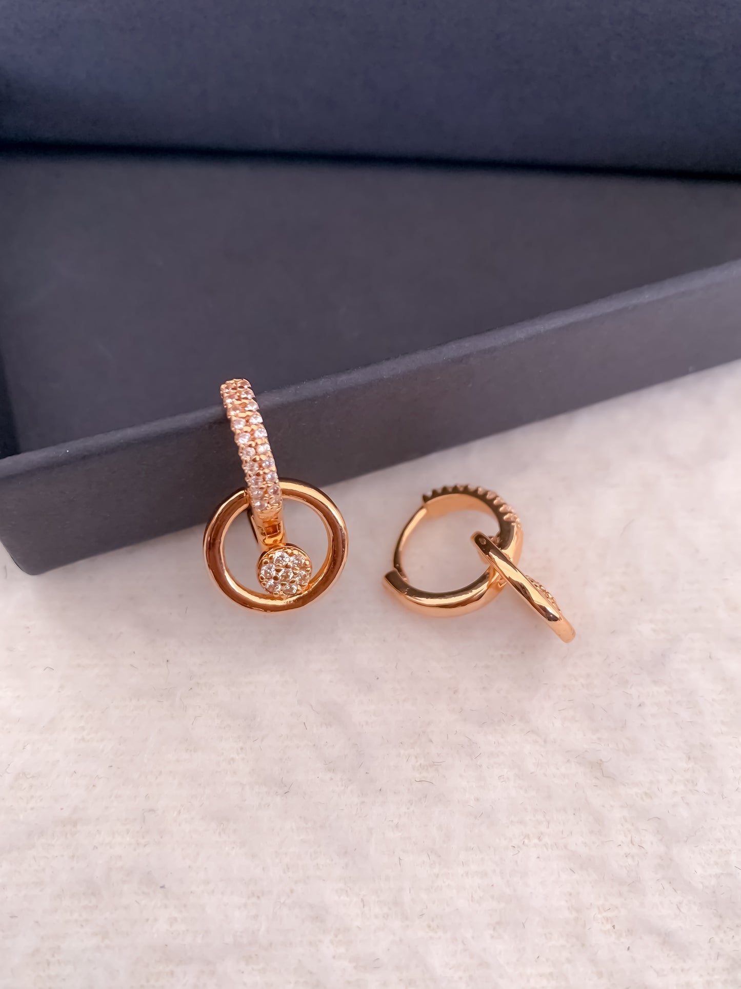 BUY 1 GET 1 FREE -American Diamond Rose Gold Plated Delicate Fancy Bali