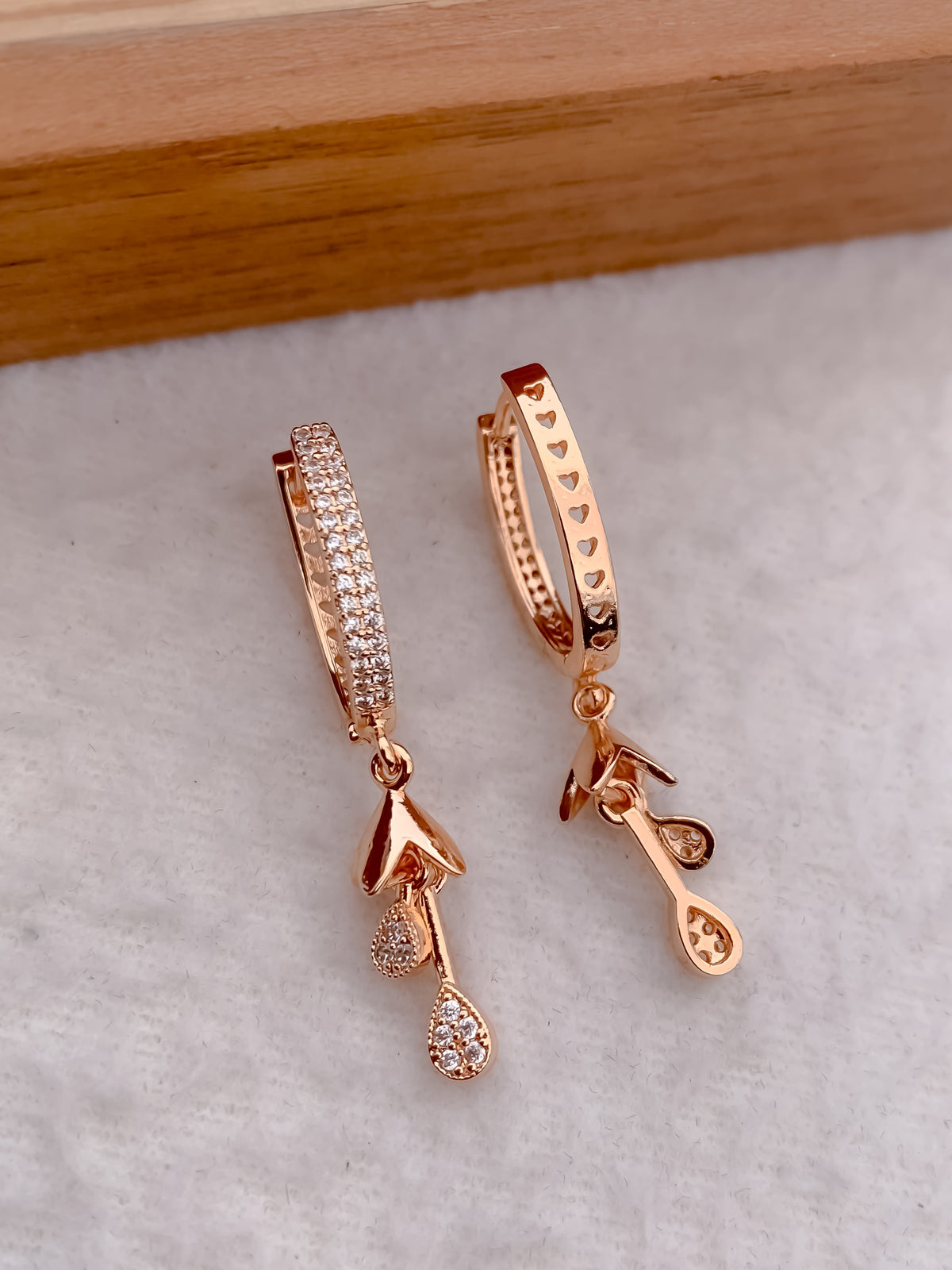 Buy 1 Get 1 Free -American Diamond Rose Gold Hanging Delicate Fancy Delicate Bali - BALI - Belleza Jewels