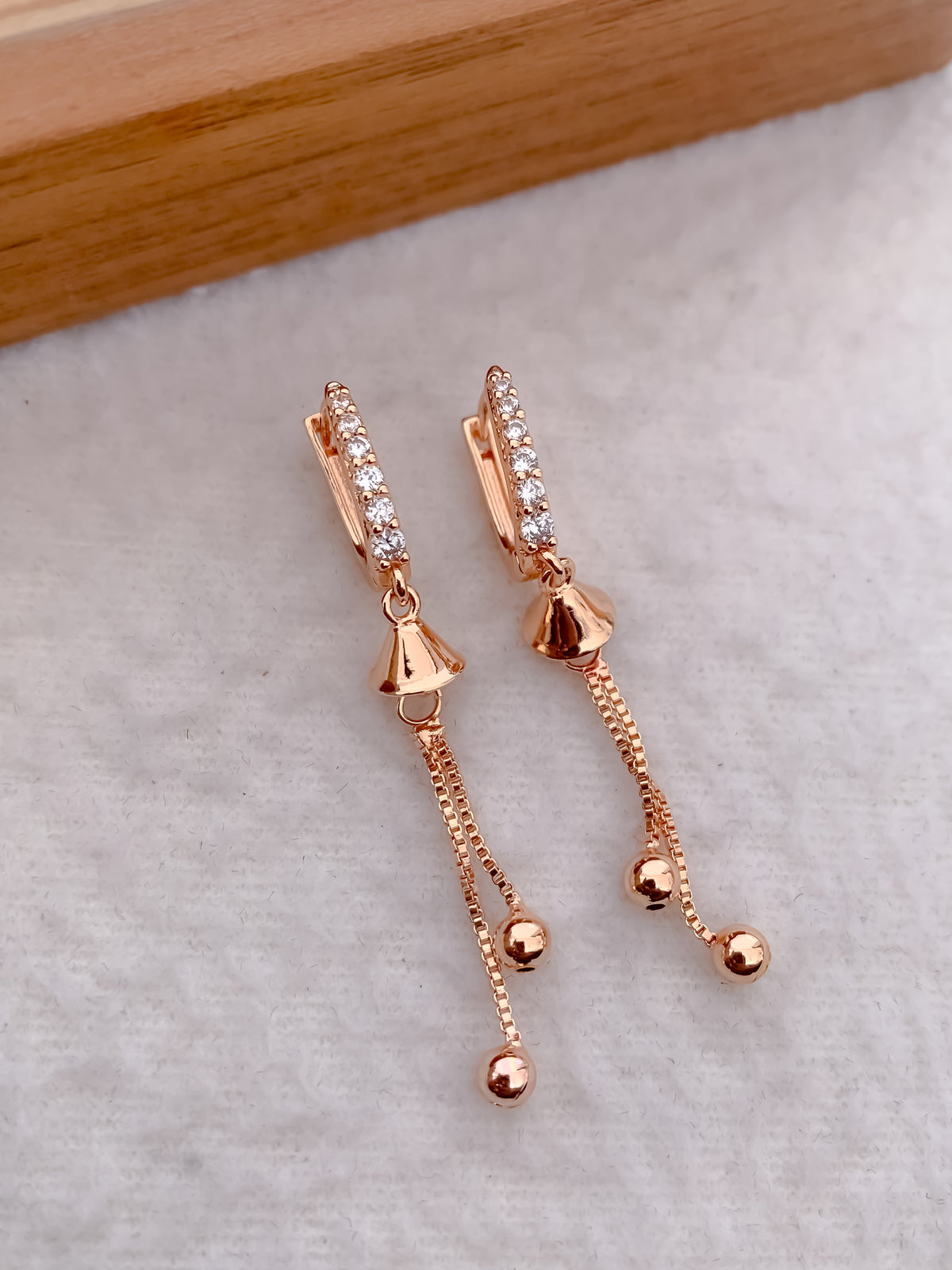 Buy 1 Get 1 Free-American Diamond Rose Gold Plated Fancy Delicate Bali - BALI - Belleza Jewels