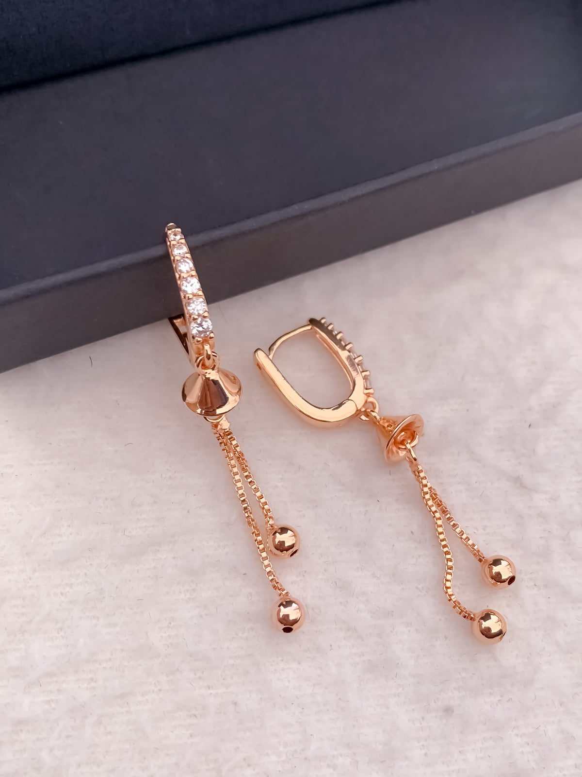 Buy 1 Get 1 Free-American Diamond Rose Gold Plated Fancy Delicate Bali - BALI - Belleza Jewels