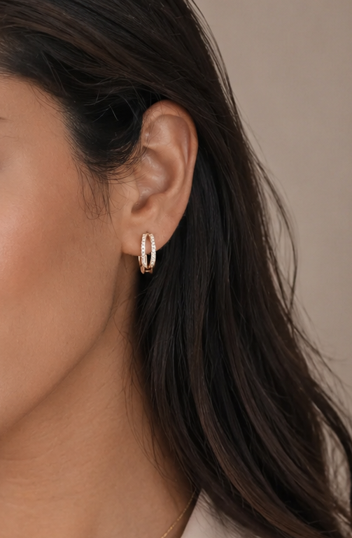 American Diamond Rose Gold Delicate Bali Earrings