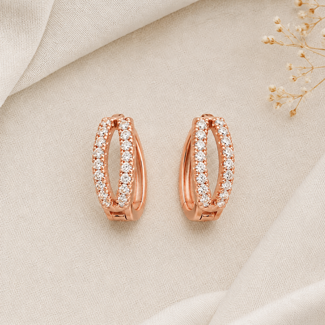 American Diamond Rose Gold Delicate Bali Earrings