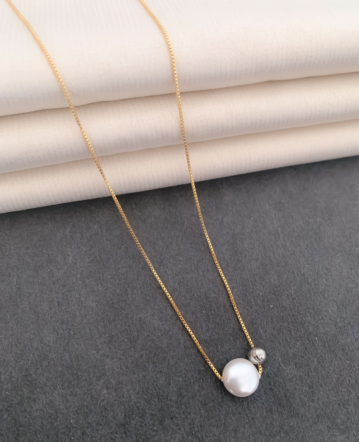 Tu-Tone High Gold white Beads Fancy Delicate Steel Chain - Chain Pendal - Belleza Jewels