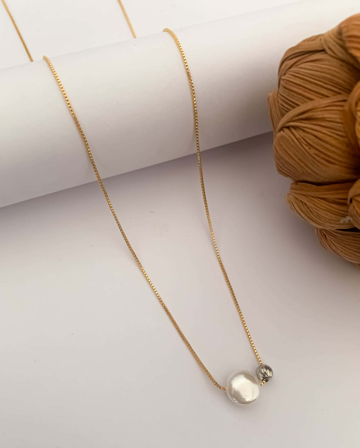 Tu-Tone High Gold white Beads Fancy Delicate Steel Chain - Chain Pendal - Belleza Jewels