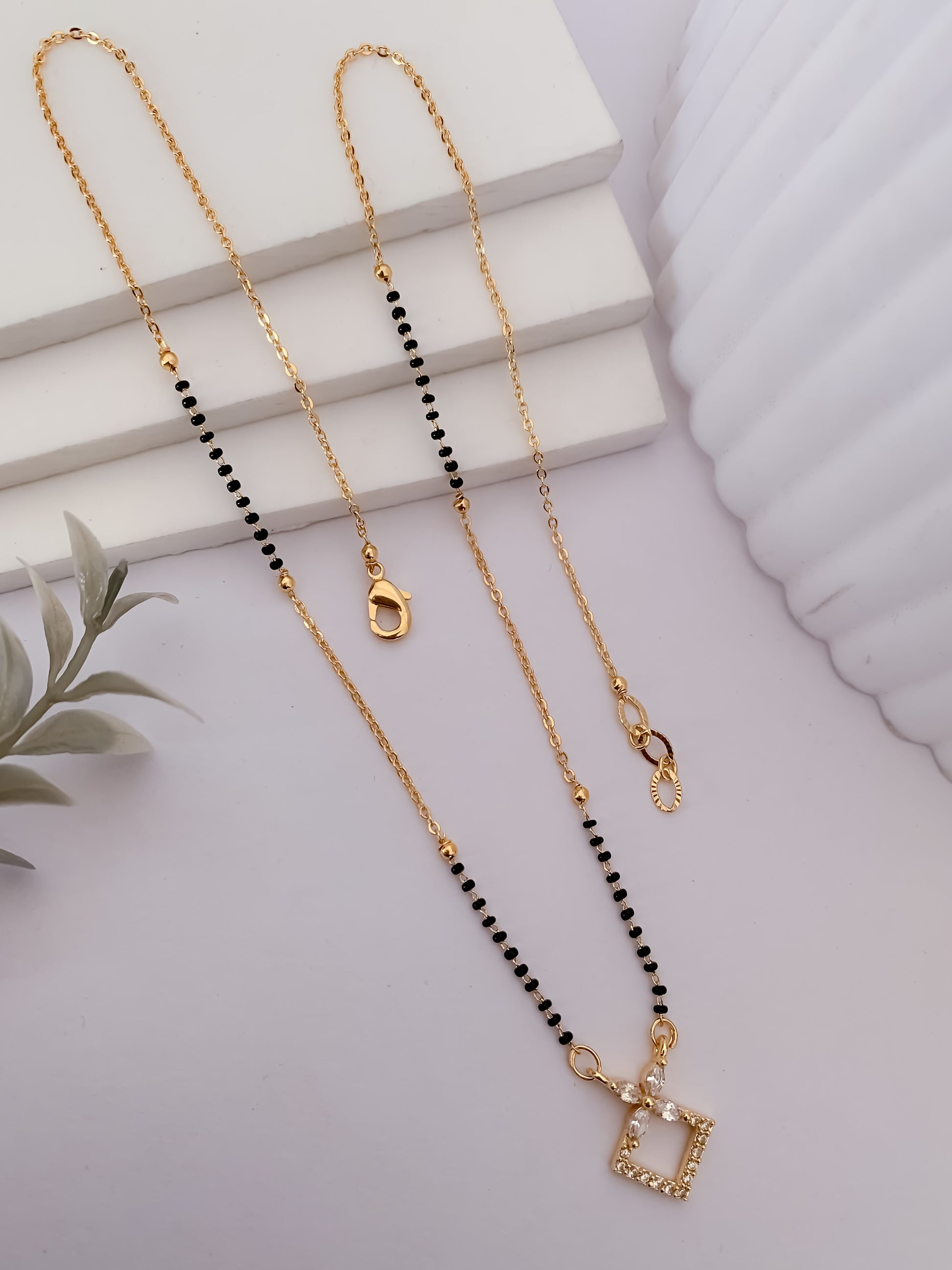 Buy 1 Get 1 Free - Minimal Diamond-Shaped CZ Mangalsutra Necklace (Black Beads Chain) - Mangalsutra - Belleza Jewels