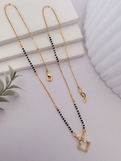 Buy 1 Get 1 Free - Minimal Diamond-Shaped CZ Mangalsutra Necklace (Black Beads Chain) - Mangalsutra - Belleza Jewels