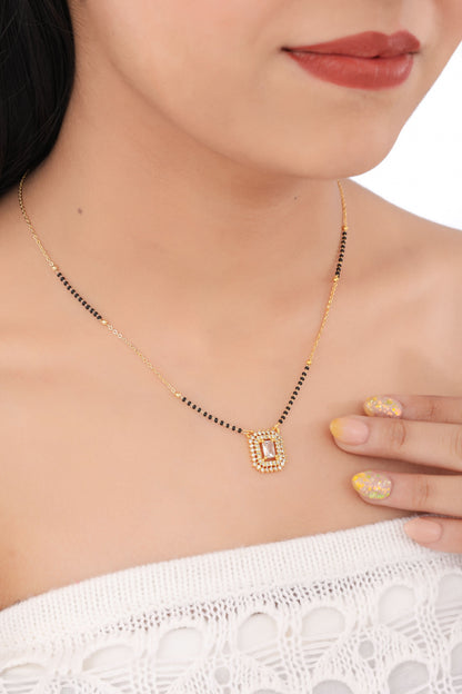 Buy 1 Get 1 Free - American Diamond Rectangle Shape Gold Mangalsutra