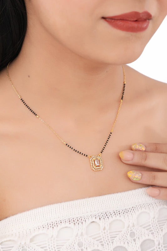BUY 1 GET 1 FREE - American Diamond Rectangle Shape Gold Mangalsutra