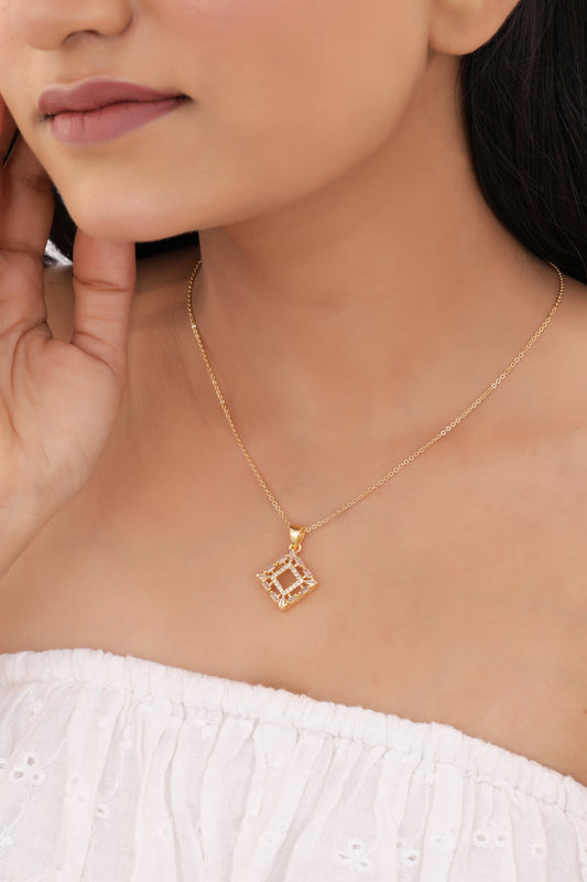 American Diamond Gold Plated Fancy Delicate Chain Pendent Necklace