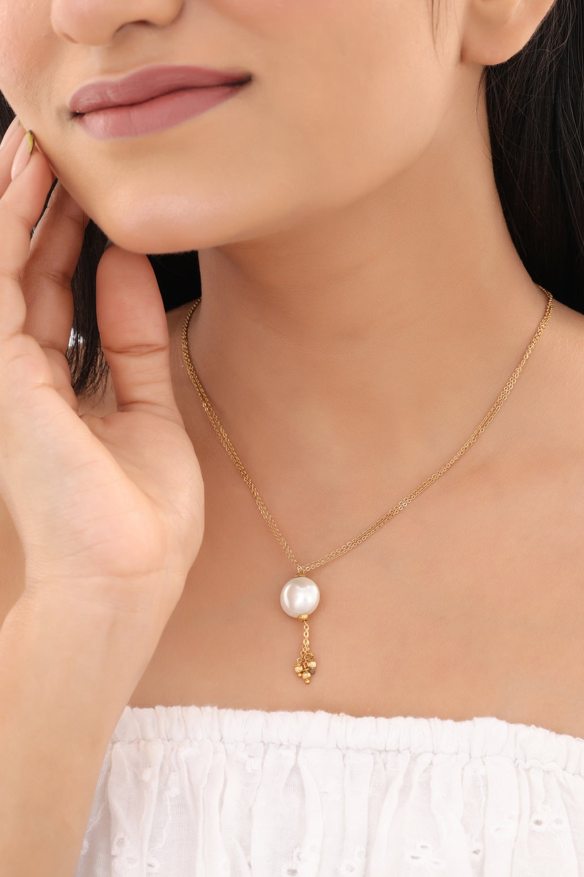 High Gold white Beads Hanging Fancy Steel Chain