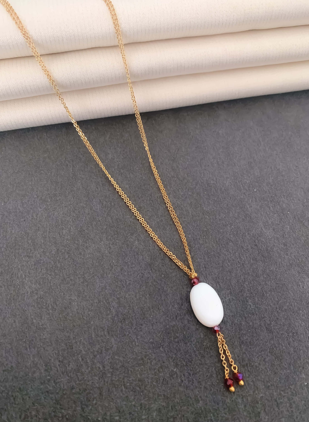High Gold white Ovel Beads Hanging Fancy Steel Chain - Chain Pendal - Belleza Jewels