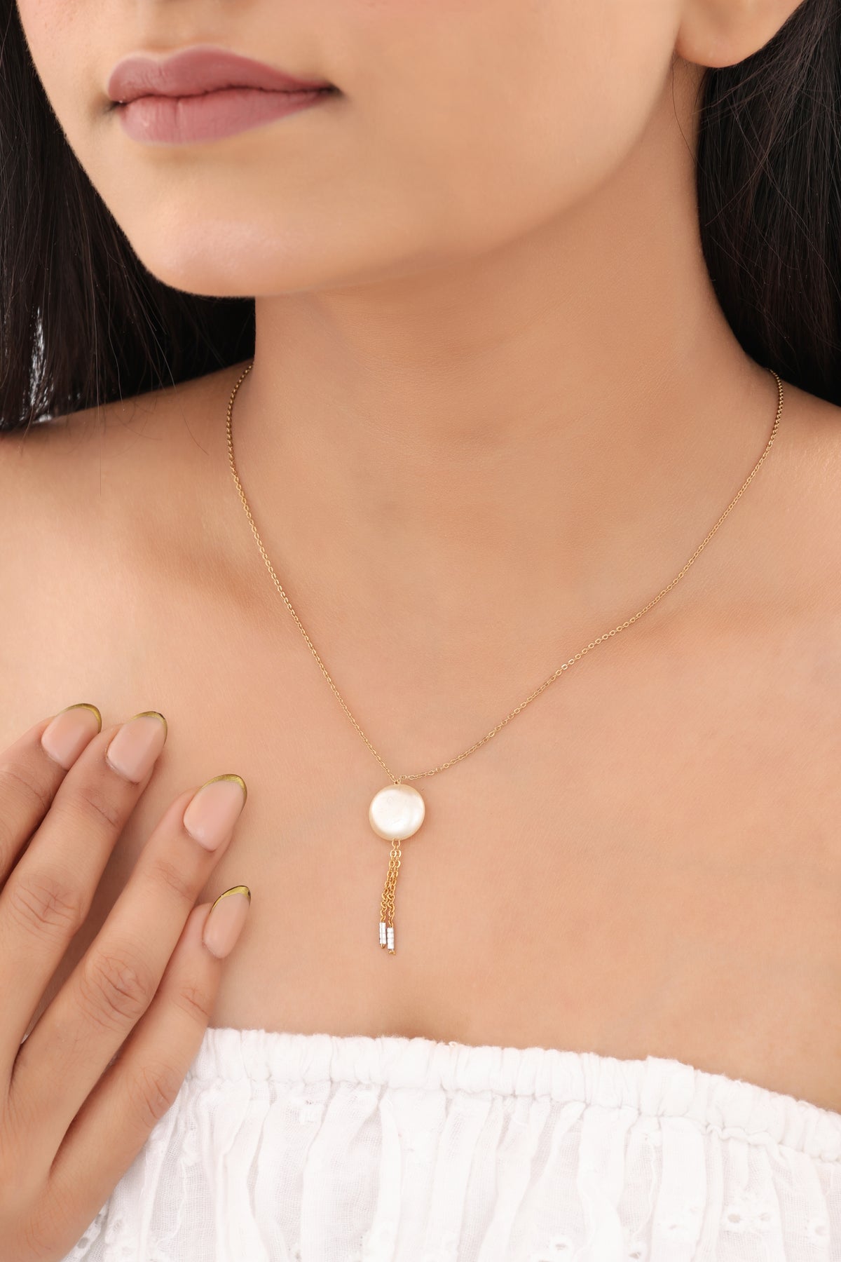 High Gold white Round Shape Beads Hanging Fancy Steel Chain