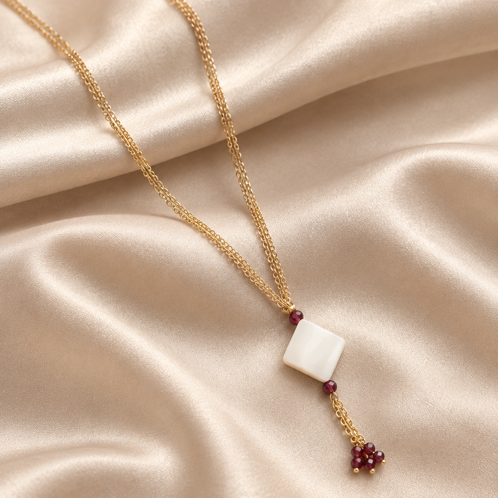 2965 necklace styled on champagne silk