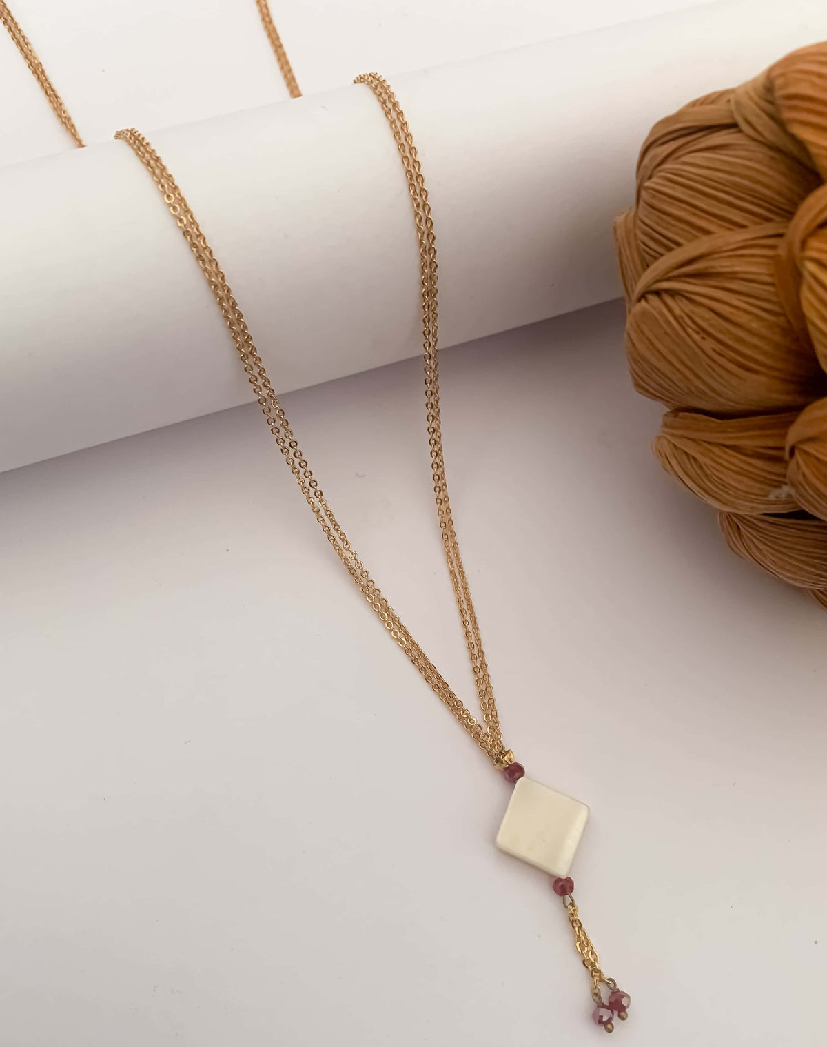 High Gold white Beads Hanging Fancy Steel Chain - Chain Pendal - Belleza Jewels