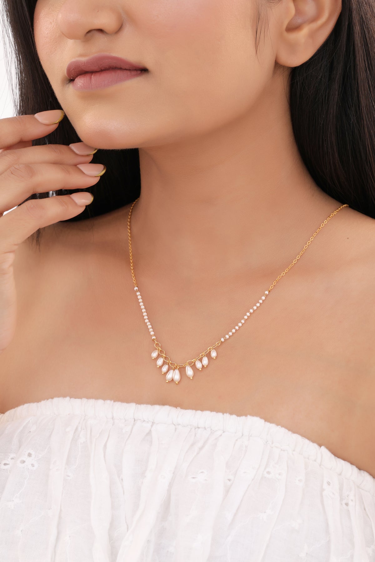 Pearl Cascade Drop Necklace - Fancy chain - Belleza Jewels