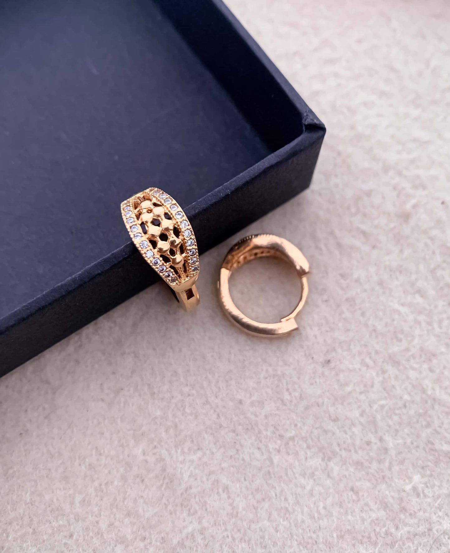 BUY 1 GET 1 FREE -American Diamond Rose Gold Plated Delicate earring Bali - Earrings - Belleza Jewels