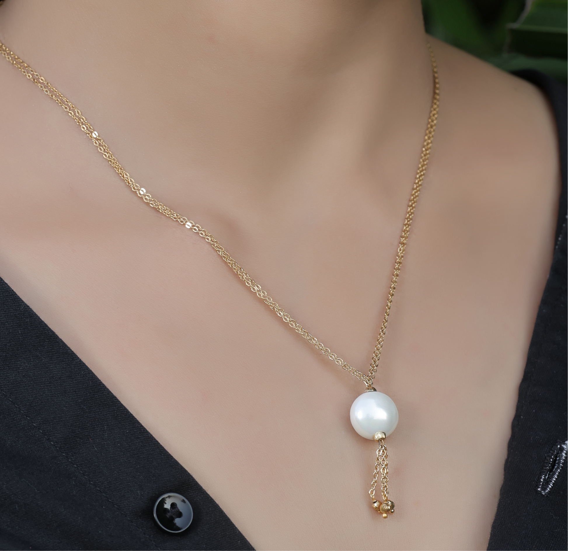 High Gold white Beads Hanging Fancy Steel Chain - Chain Pendal - Belleza Jewels
