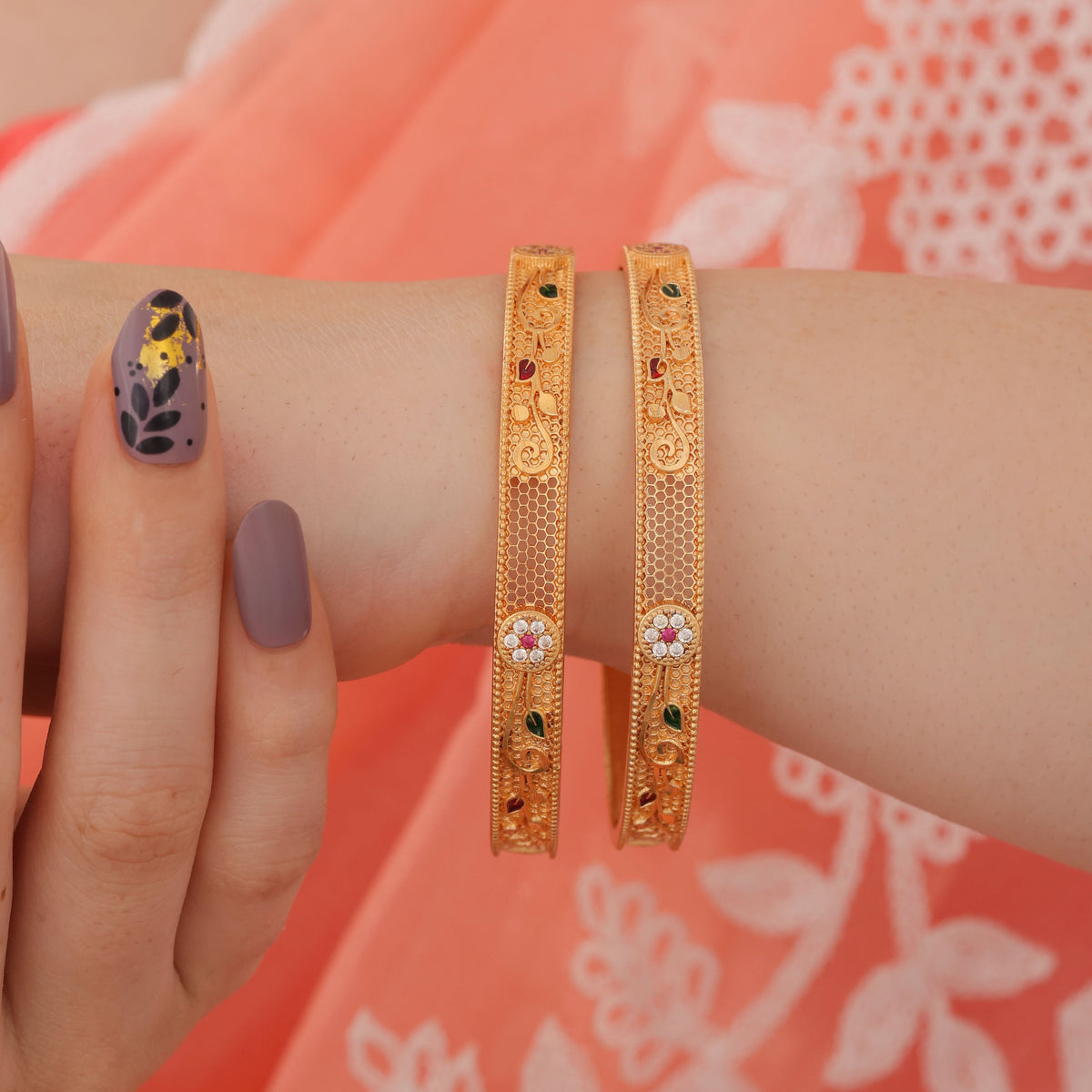 Buy 1 Get 1 Free - Radha Bangles (set of 2 ) - Bangles - Belleza Jewels