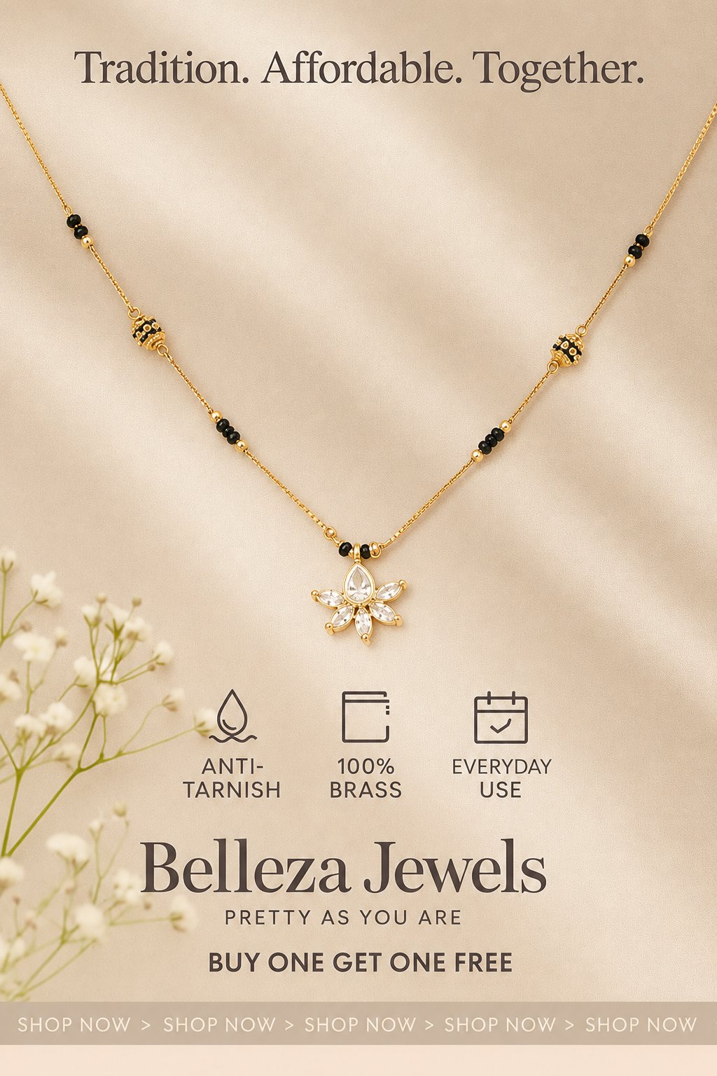 Buy 1 Get 1 Free - Minimal Star Charm Mangalsutra with Black Beads