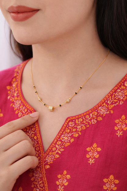 Buy 1 Get 1 Free - Gold Plated Cube Crystal Pendant Mangalsutra with Black Beads - Mangalsutra - Belleza Jewels