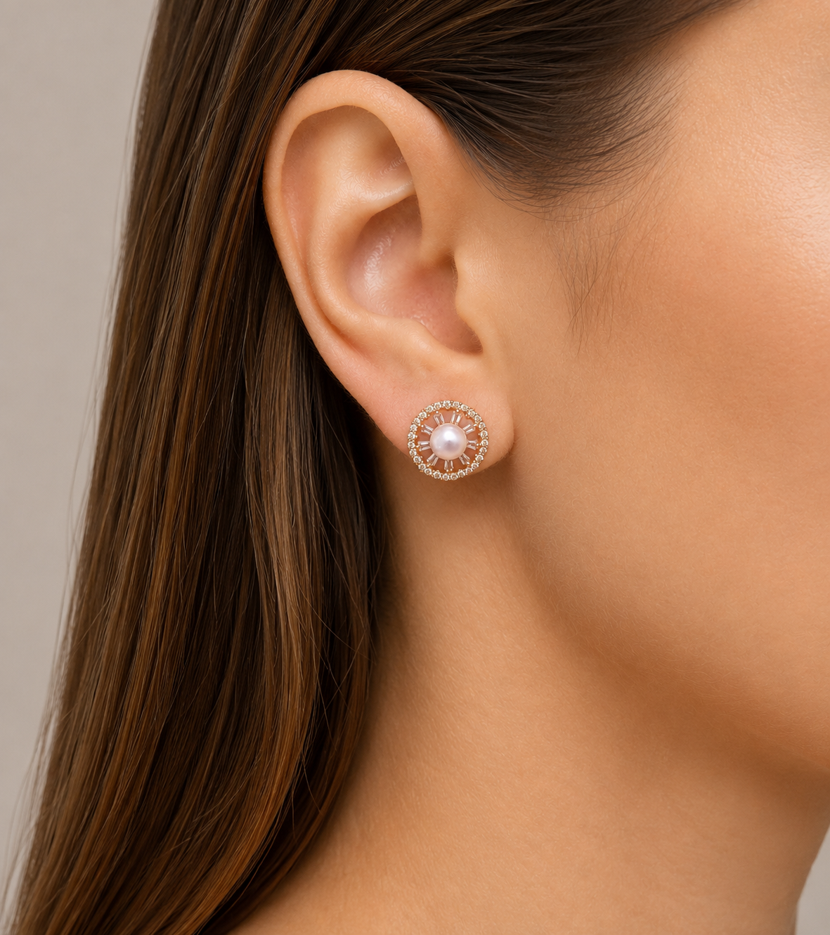 American Diamond With Chowki Design Delicate Rose Gold Plated Tops Earrings