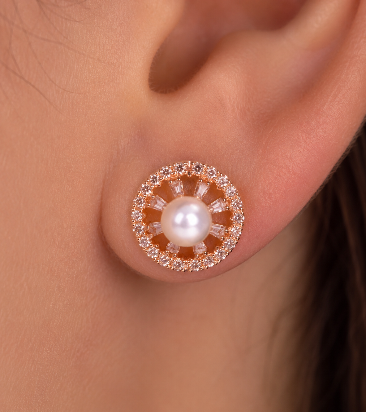American Diamond With Chowki Design Delicate Rose Gold Plated Tops Earrings