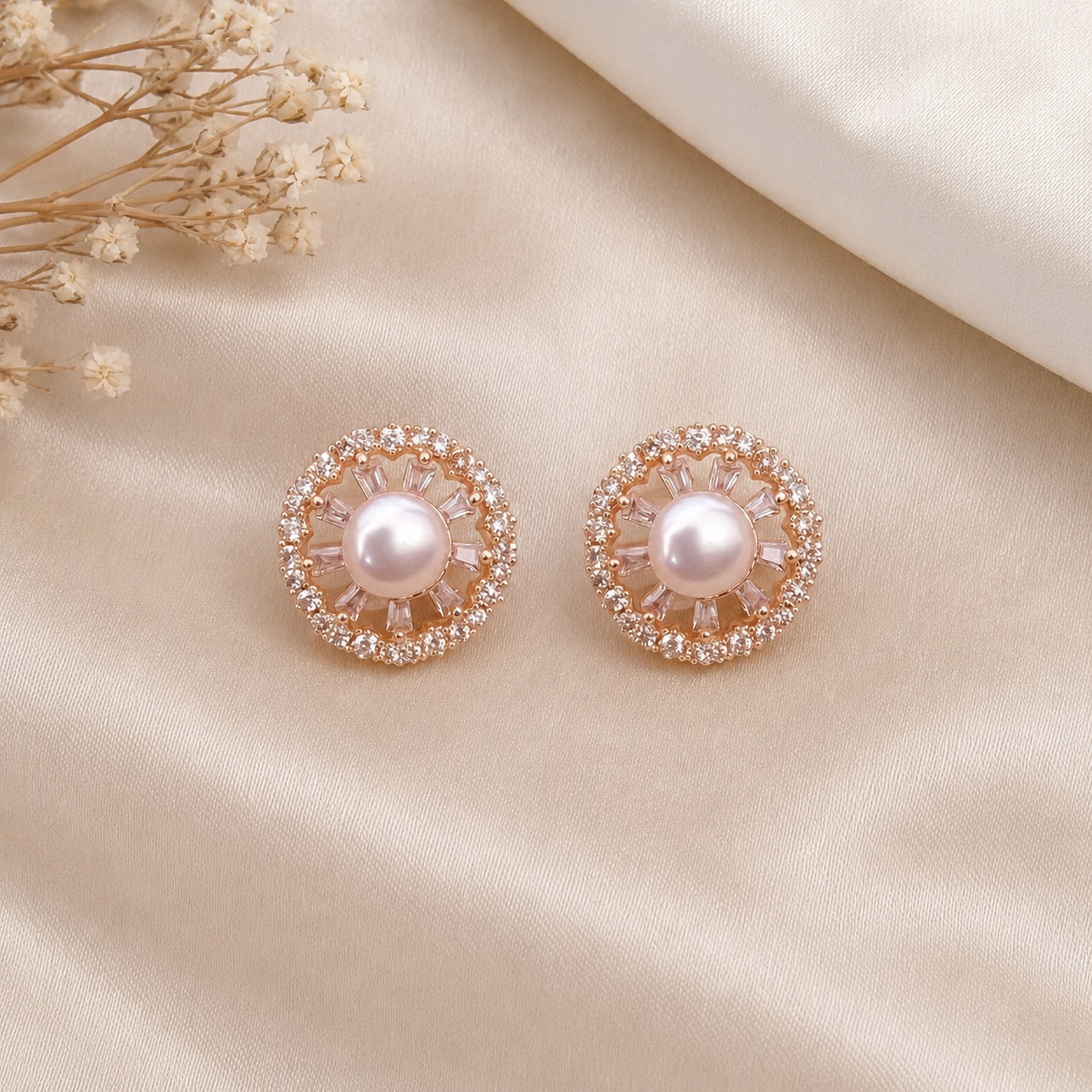 American Diamond With Chowki Design Delicate Rose Gold Plated Tops Earrings