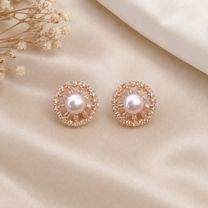 American Diamond With Chowki Design Delicate Rose Gold Plated Tops Earrings
