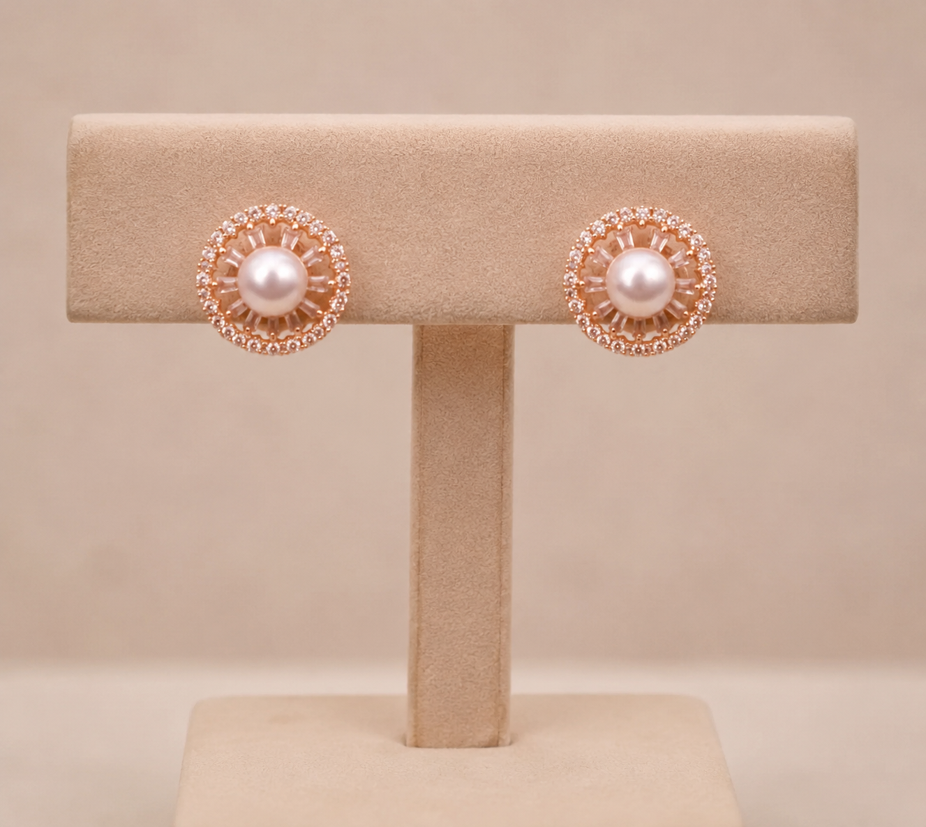 American Diamond With Chowki Design Delicate Rose Gold Plated Tops Earrings