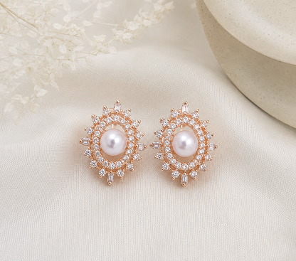American Diamond White Pearl Ovel Shape Earring Tops