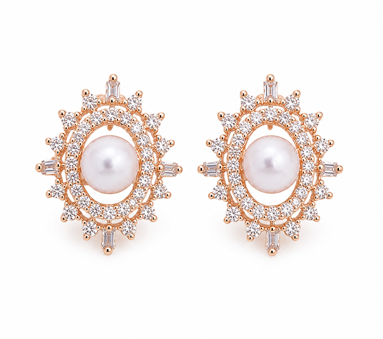 American Diamond White Pearl Ovel Shape Earring Tops
