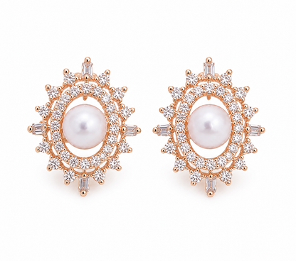 American Diamond White Pearl Ovel Shape Earring Tops