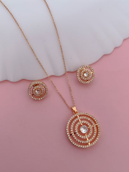 Rose Gold Concentric Circle Crystal Pendant Set for Women