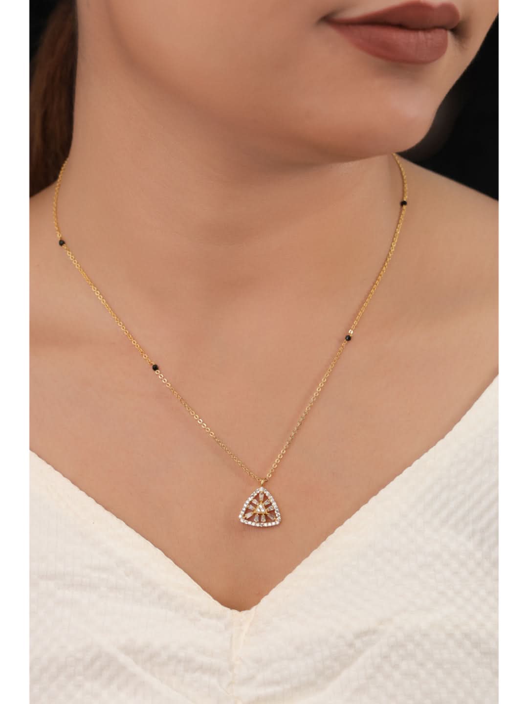 Buy 1 Get 1 Free - Crystal Triangle Charm Mangalsutra - Mangalsutra - Belleza Jewels