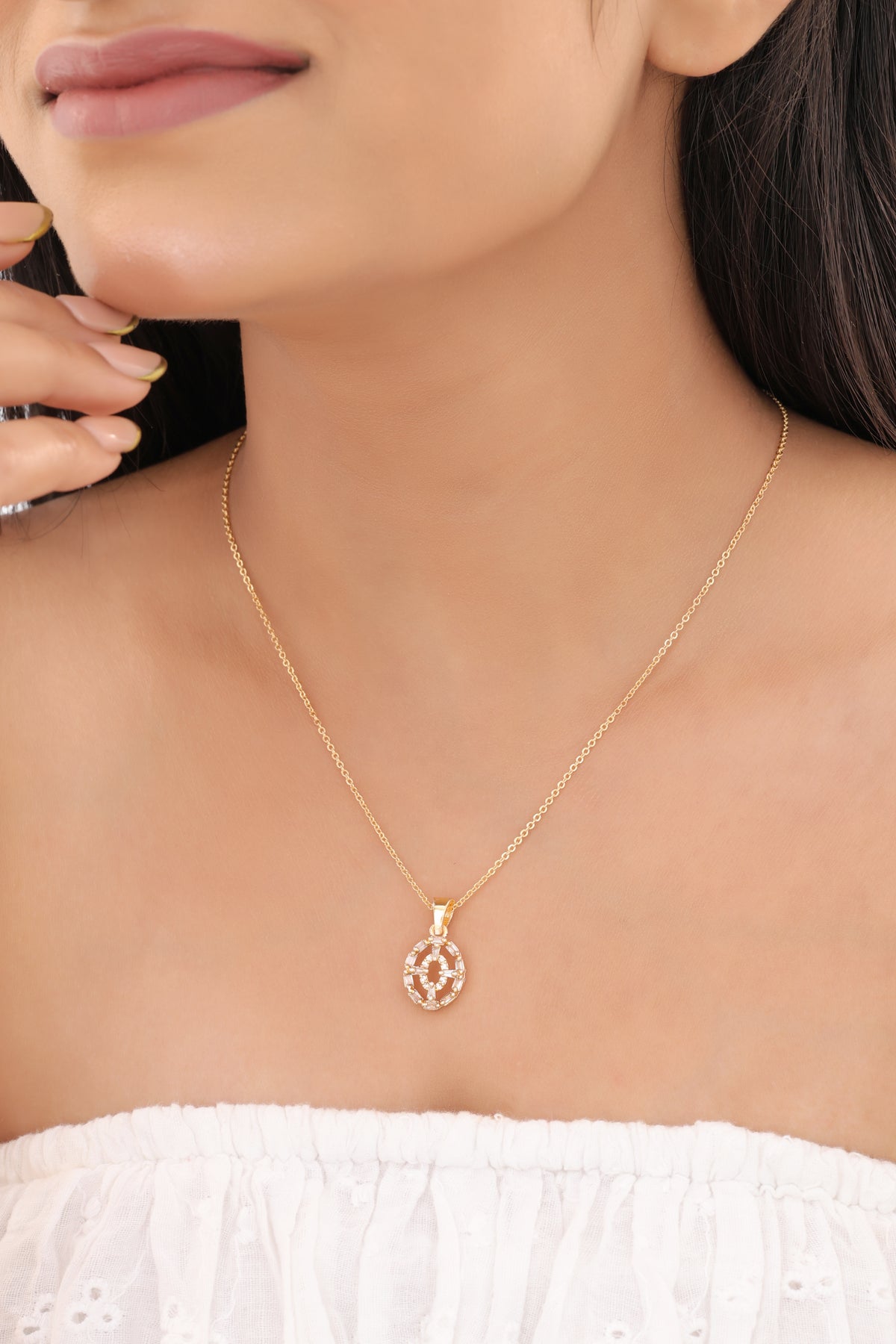 American Diamond Fancy High Gold Chain Pendant - Chain Pendal - Belleza Jewels