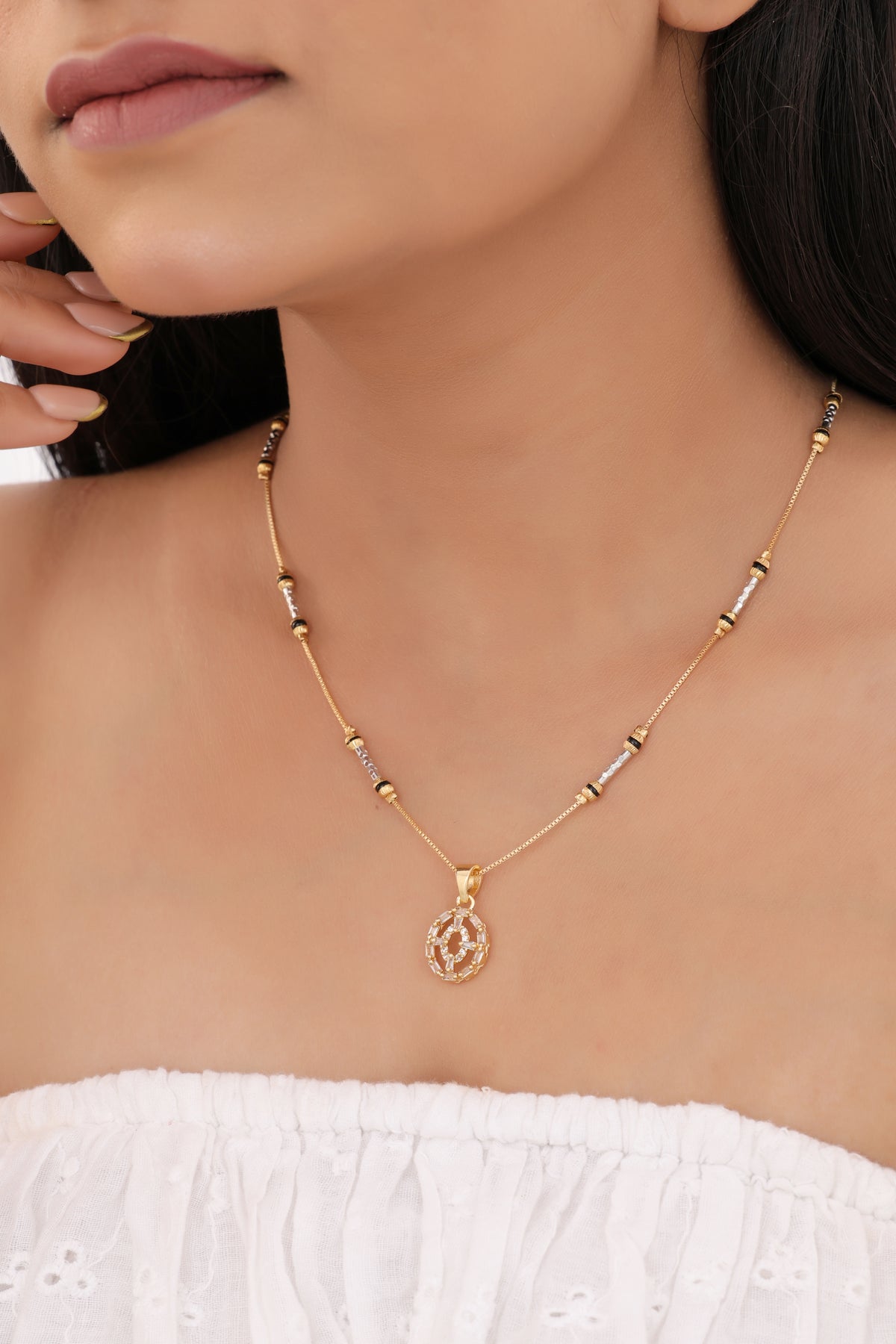 American Diamond Fancy High Gold Chain Pendant - Chain Pendal - Belleza Jewels
