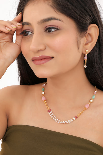 Matt Polish Monalisa Fancy Mala Set With Earring