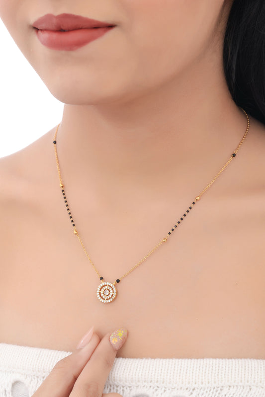 Buy 1 Get 1 Free - Spiral Halo CZ Pendant Mangalsutra – Minimal Daily Wear Black Beads Chain - Mangalsutra - Belleza Jewels