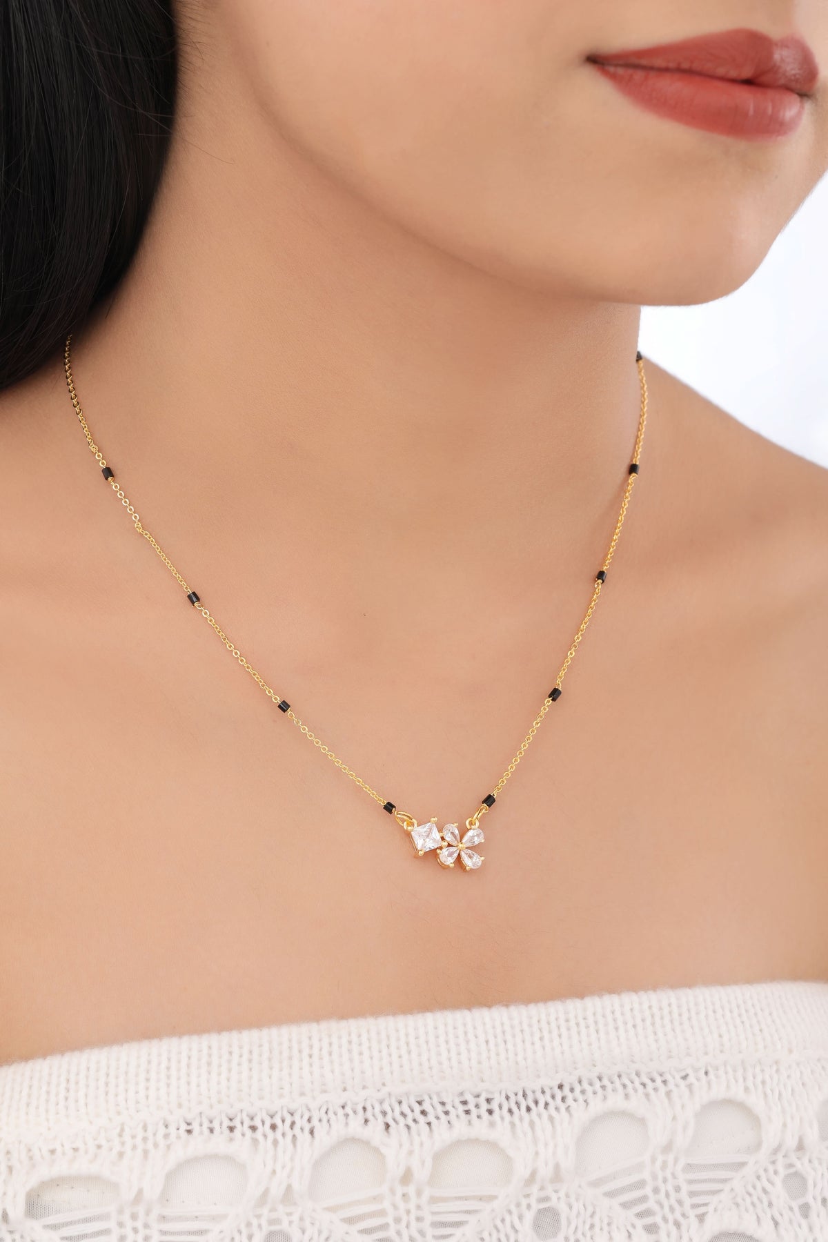 Buy 1 Get 1 Free -Duo Bloom Crystal Mangalsutra - Mangalsutra - Belleza Jewels
