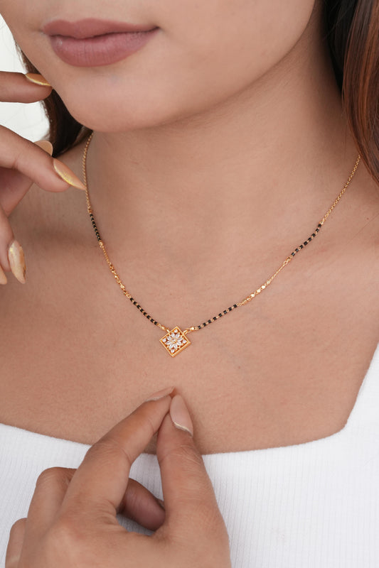 Buy 1 Get 1 Free - American Diamond Gold Plated Square Shape Mangalsutra